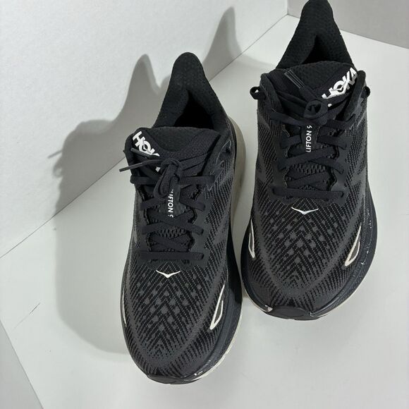 HOKA Clifton 9 Wide Women’s Size 9 Running Shoes Black White Trail - Picture 12 of 15